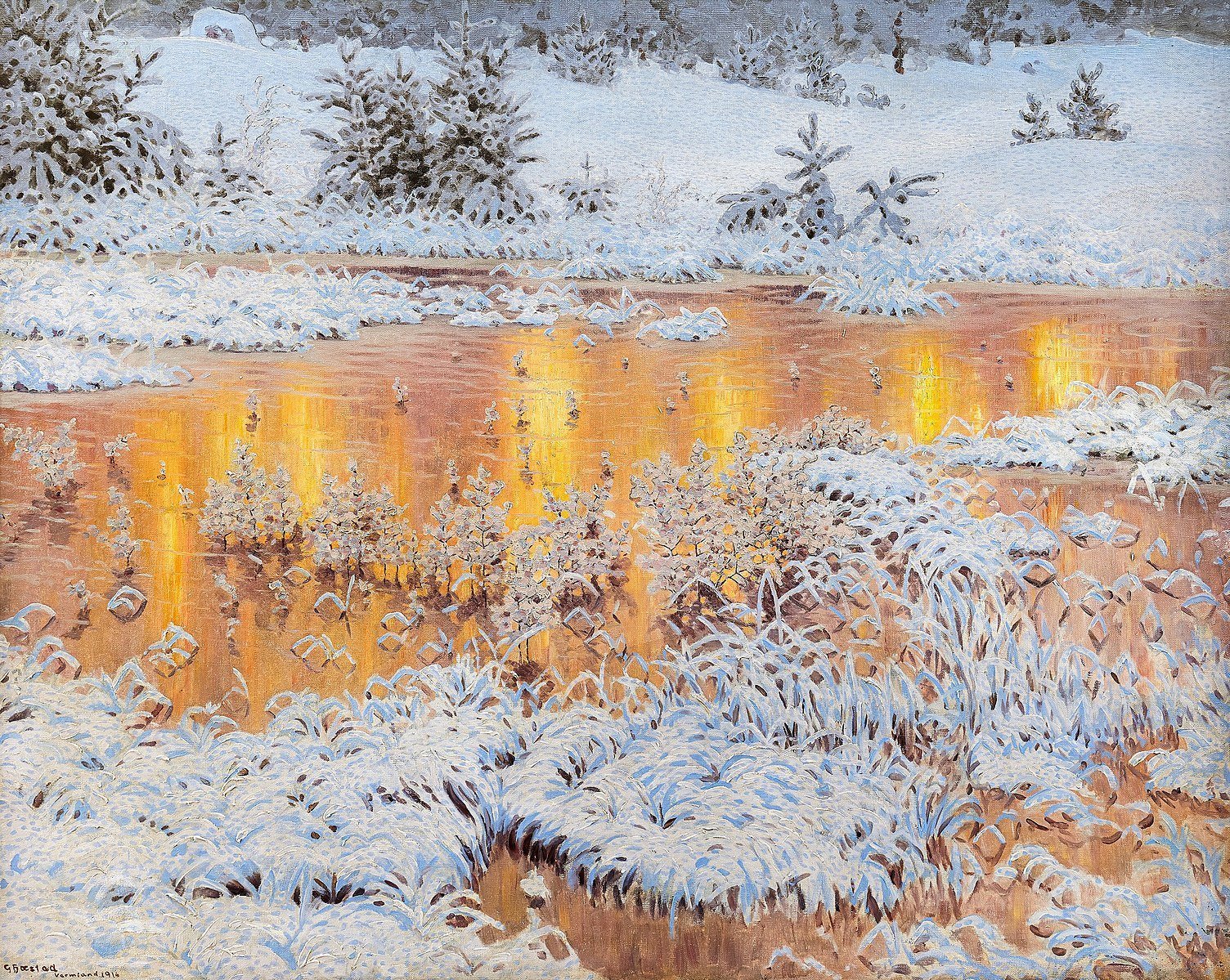 * vintage picture ❀ 冬のスウェーデン 風景画 油絵 油彩 油絵 風景画 絵画 雪 冬 【冬の川】｜Yahoo!フリマ（旧