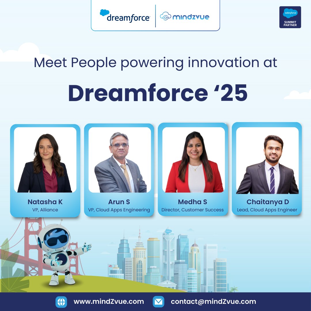 MindZvue's tweet image. From #AgentExchange to AI accelerators and RevCloud frameworks. Our leadership team is doubling down on Innovation-as-a-Service at #Dreamforce 2025.
Let’s meet, connect, and build: bit.ly/4pd7CPn
#mindZvue #Salesforce #Innovation #Ohana #DF25 @vinaychaturvedi