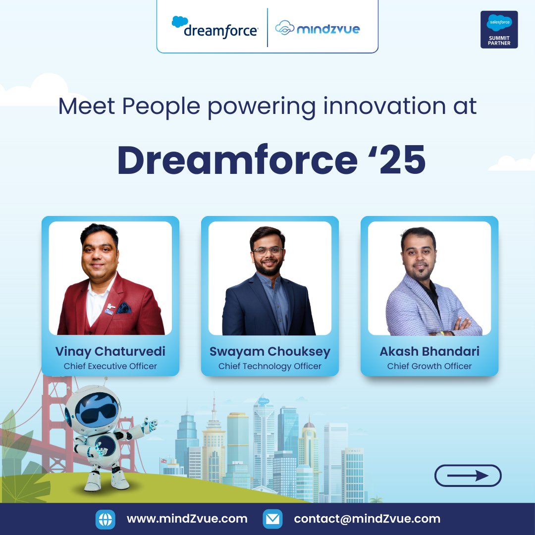 MindZvue's tweet image. From #AgentExchange to AI accelerators and RevCloud frameworks. Our leadership team is doubling down on Innovation-as-a-Service at #Dreamforce 2025.
Let’s meet, connect, and build: bit.ly/4pd7CPn
#mindZvue #Salesforce #Innovation #Ohana #DF25 @vinaychaturvedi