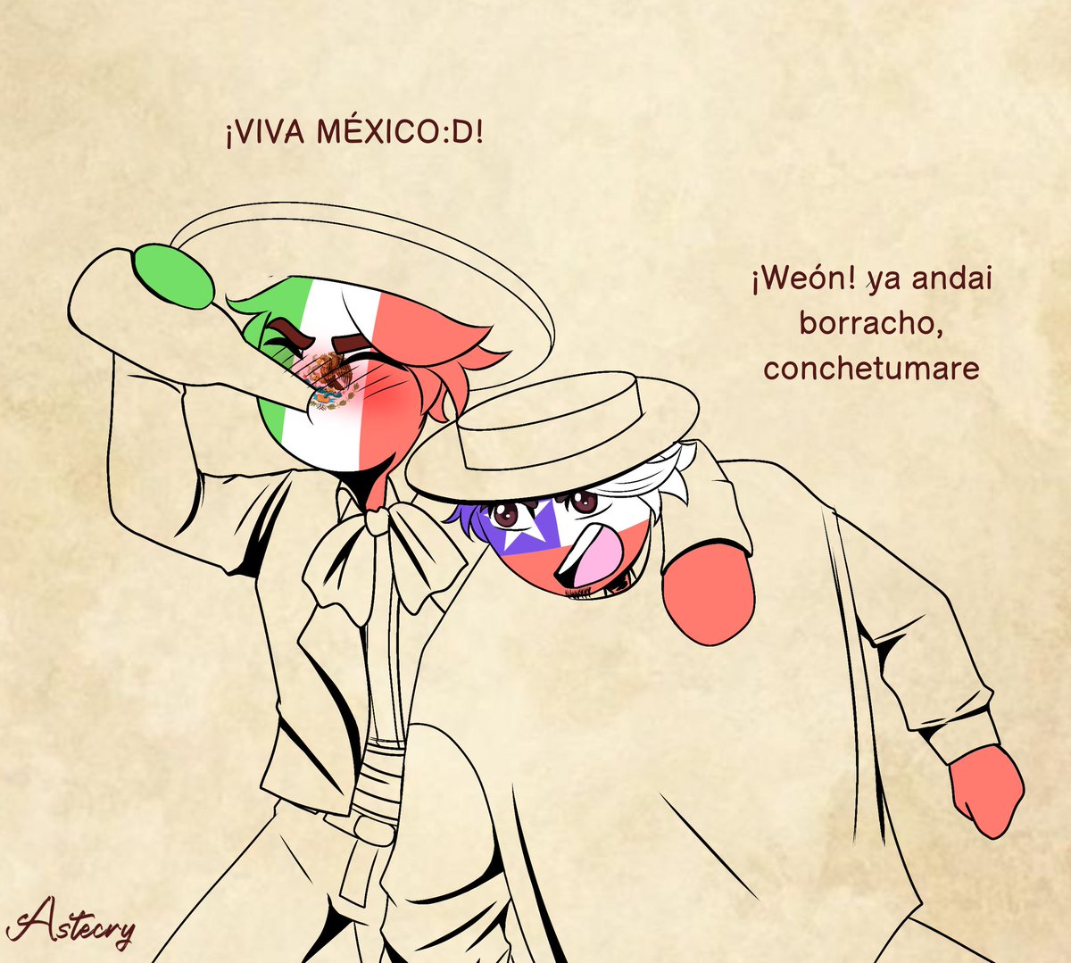 Tarde pero seguro :D 
🇲🇽🇨🇱
#CountryHumans #countryhumansmexico 
#countryhumanschile