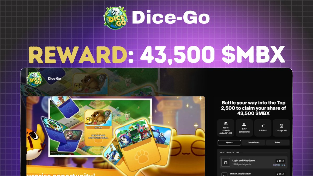 Play this game to earn $7,000 in $MBX reward!!

<a href="/MARBLEXofficial/">MARBLEX</a> Leaderboard is live on Immutable play with massive  43,500 $MBX.

➥ Tips to rank Top on Leaderboard:
◈ Complete Daily quests for better points.
◈ One-off quests can be completed any time during the campaign.
◈