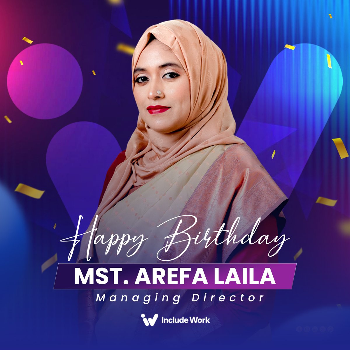 IncludeWork's tweet image. ๐โจ Happy Birthday to our Honorable Managing Director, Mst. Arefa Laila! โจ๐
Your leadership inspires us, your kindness unites us and your vision guides us forward. ๐๐
May Allah bless you with happiness, health & endless success. ๐๐ #HappyBirthday