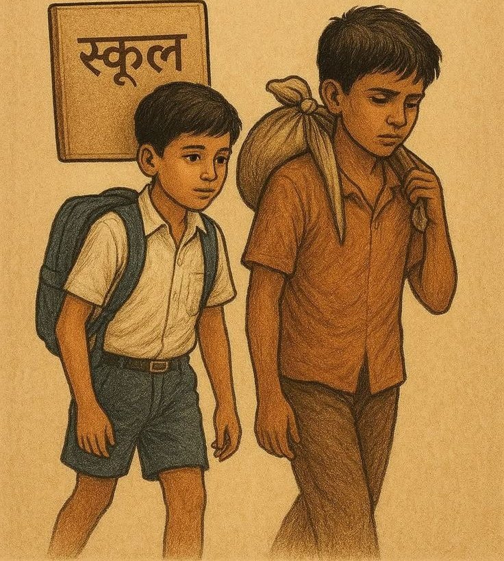 दोनो कंधों पर एक जैसा ही बैग है,
कहीं ज्ञान तो कहीं रोटी की खोज है।