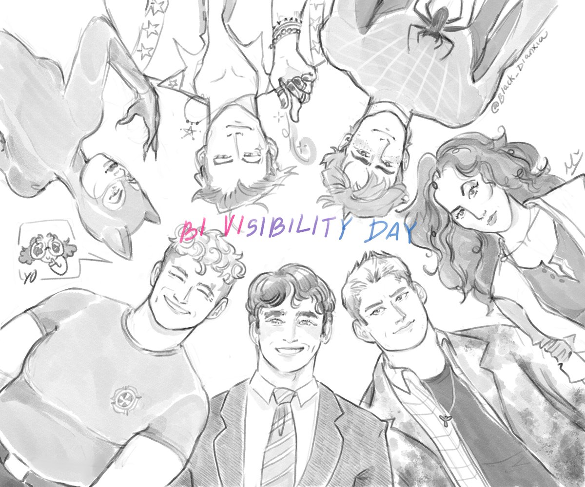 Black_Dianxia's tweet photo. Dos dias tarde pero estaba muy emocionada por publicarlo 🥹 dibujé a mis bisexuales favoritos para conmemorar este día.
Ser bisexual no es una fase ni es confusión💜
#BiVisibilityDay #buckbuckley #AlexClaremontDiaz #SpiderMan #RosaDiaz #MagnusBane #CatWoman #deanwinchesterart https://t.co/Ob7UHUofPW