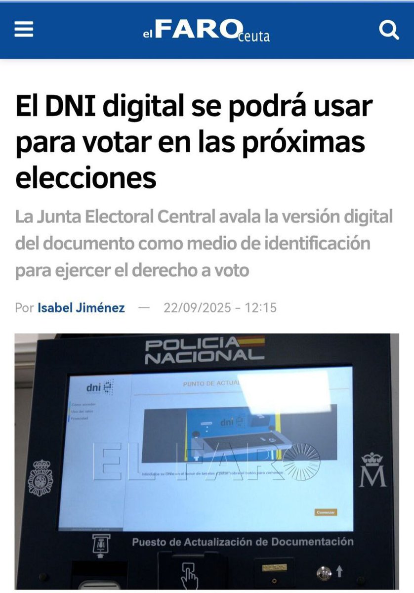 🇪🇸 | España | El DNI digital se podrá usar para votar en las próximas elecciones. 

La Junta Electoral Central avala la versión digital del documento como medio de identificación para ejercer el derecho a voto.

#España #DNI #VotoDigital