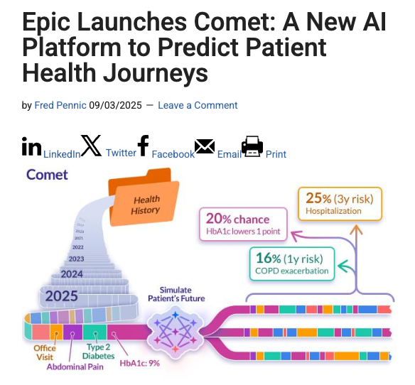 Epic’s new AI platform predicts patient health journeys from 100B+ medical events. Promise is clear, but incomplete and fragmented #HealthData risk bias and blind spots. Predictive AI must prove it adds equity and clarity, not complexity.
#AIinHealthcare  
tinyurl.com/56zfskf9