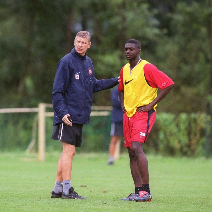 PurelyFootball's tweet photo. 🗣️Ray Parlour's funny story about Kolo Toure’s incredible trial at Arsenal in 2002:

“He came into training one day, what he used to do for trialists is set up games. Usually, if it was a centre forward he would put Martin Keown on him as he knew he would try and kick him and whatever, and if he could handle that he might be a decent player.

This one day they had Kolo Toure, Martin Keown in Kolo Toure’s first training session. Against them, they had Thierry Henry and Dennis Bergkamp.

I rolled the ball into Thierry Henry and Kolo Toure from nowhere has smashed him from behind. Two-footed tackle. Terrible tackle. Seriously, could have been a red card in a normal game. Our best player is rolling around.

Arsene Wenger says ‘Kolo, what are you doing? Don’t tackle, don’t tackle.’ He just wants him to stand there. ‘Oh, sorry, sorry’.

The next minute ball goes into Dennis Bergkamp, they’ve swapped now. Kolo Toure does exactly the same and two-foot Dennis Bergkamp and we are thinking ‘This is unbelievable. How can we win the league if our two best players has been taken out by the trialist? He must be working for someone else’

Arsene Wenger says ‘Right no more tackling’.

“Next ball comes in and Kolo Toure makes a great tackle, reads it, and the ball is flipped up into the air. Arsene Wenger used to stand right in the middle of the midfield and forwards and he’d try and look at the movement, so the ball has gone up in the air and Kolo Toure has his eye on the ball - he’s chasing the ball - and where did it land? Right at Arsene Wenger’s foot and he’s two-footed Arsene Wenger. Proper tackle.

All you heard was ‘ahhhh’. The lads are like ‘This is unbelievable. He’s took out Bergkamp, Henry, and Wenger on his trial.

“Wenger has had to limp off. He’s gone back to the medical room. Kolo Toure is like ‘Oh no’ and nearly crying. He can’t believe it. It’s his big day at Arsenal and he’s taken out two of our best players and the manager.

That afternoon, I remember going into the medical room to see Gary Lewin about something and Arsene Wenger was sitting there with a big ice pack on his ankle

He said ‘I know he didn’t mean it, I like his desire. We’ll sign him tomorrow’ and that was it.

“We signed him for £150,000 because he liked his desire. He could get that out of him and change the way he played just by his desire kicking them two players and he ended up being an amazing player for Arsenal.”