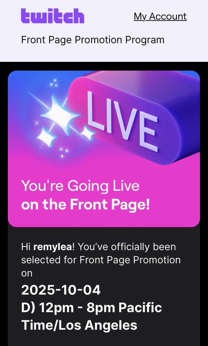 YESSS IM SO EXCITED! OCTOBER 4TH!!! Thankyou so much <a href="/Twitch/">Twitch</a> ❤️