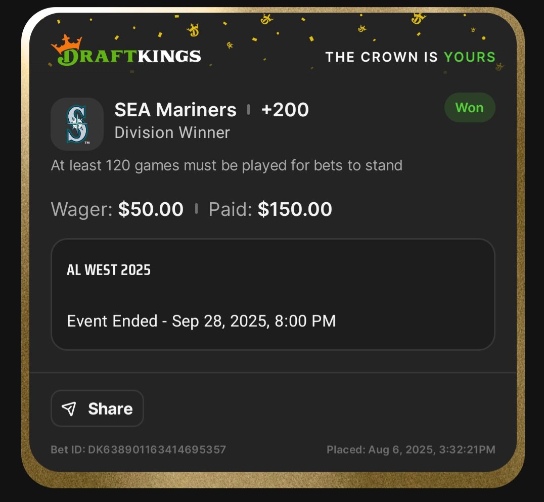 Archy Allan (@jasonjakobsen) on Twitter photo Win is a win. Congratulations <a href="/Mariners/">Seattle Mariners</a> <a href="/DKSportsbook/">DraftKings Sportsbook</a> Win is a win. Congratulations <a href="/Mariners/">Seattle Mariners</a> <a href="/DKSportsbook/">DraftKings Sportsbook</a>