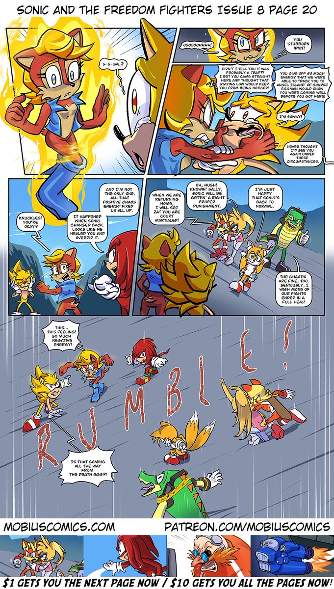 mobius_comics's tweet image. Art: @pure_amsel
Here’s the newest page of Sonic and the Freedom Fighters! Help support this comic by retweeting, visiting the site, or being a patron! Every bit helps and thank you very much!
#Sonic #SonicTheHedgehog #fanart