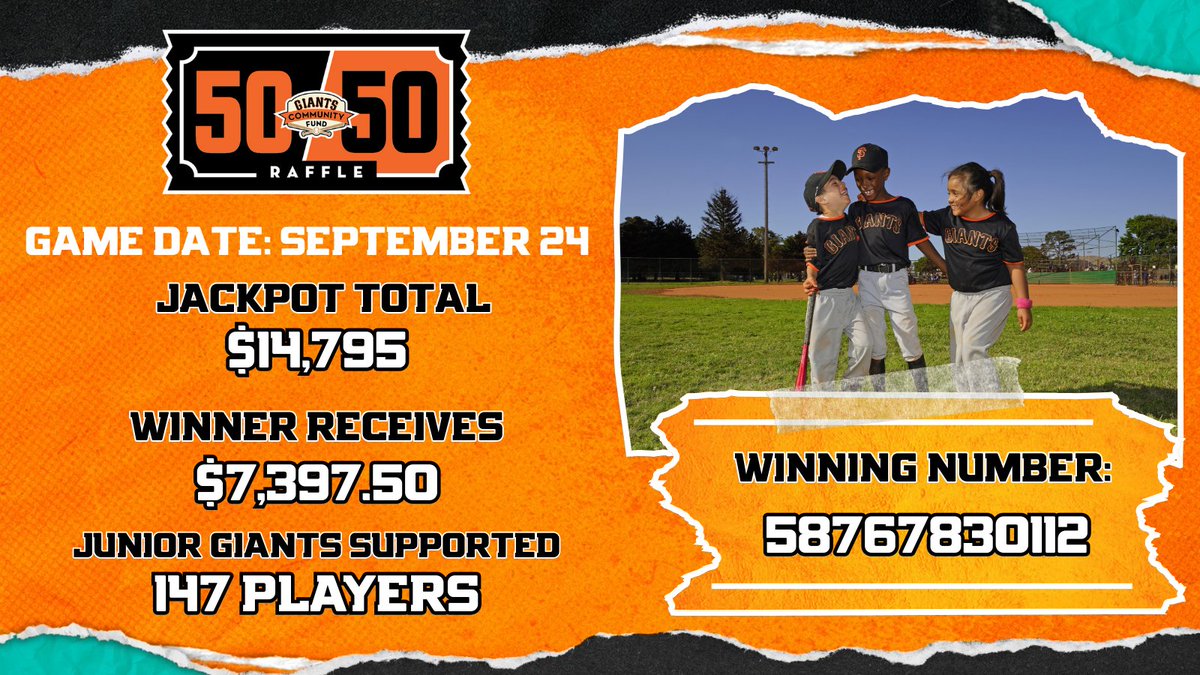 🎟️ The winning number is in!
 Check your tickets and see if you hit the jackpot.
 👉 mlb.com/giants/communi…
 #5050Raffle | #SFGiants