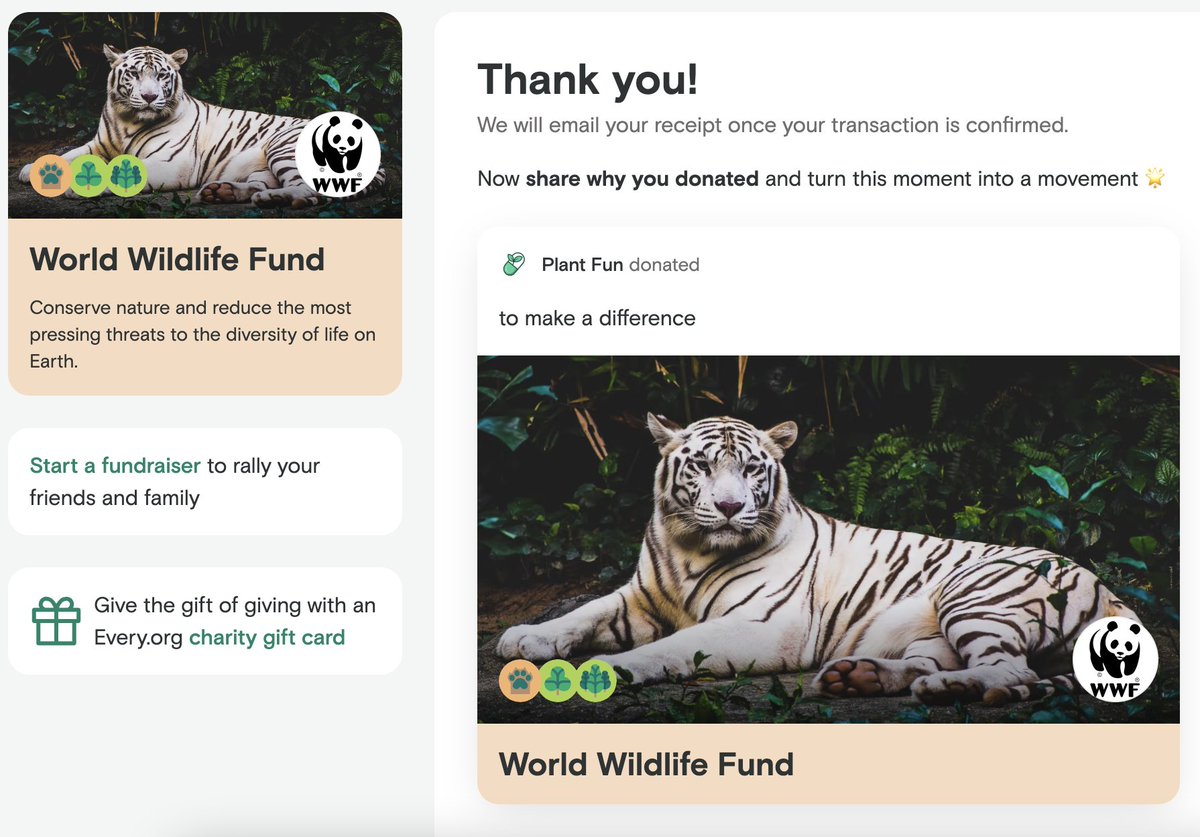 plantfunSOL's tweet photo. Starting our day right by donating a total of 1kUSD+ to these organizations. VISION. ACTION. HONOR. 

All made possible through our lovely $PLANTFUN commmunity. 🌳 https://t.co/hQUC6kntfq
