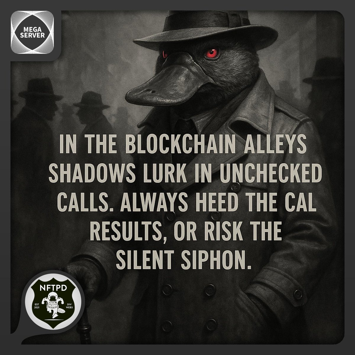 ProjectNFTPD's tweet image. [Detective Log] Case: Unhandled Exception
Discovered: A slip in the solidity code, thrown into chaos by an unhandled exception.
Code Evidence: `contract ShadyDeal {
    function executeDeal(address payable recipient, uint amount) public {
        require(amount &amp;gt; 0, &quot;Amount must