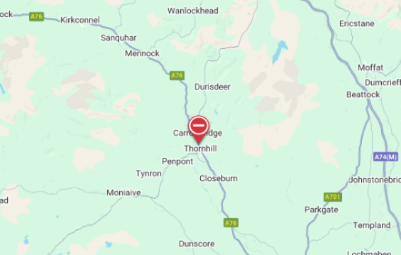 trafficscotland's tweet image. NEW❗ 05:46

#A76 Thornhill - Carronbridge

⛔Road Closed in both directions⛔

Due to a road traffic collision 

@SWTrunkRoads 

#UseCaution