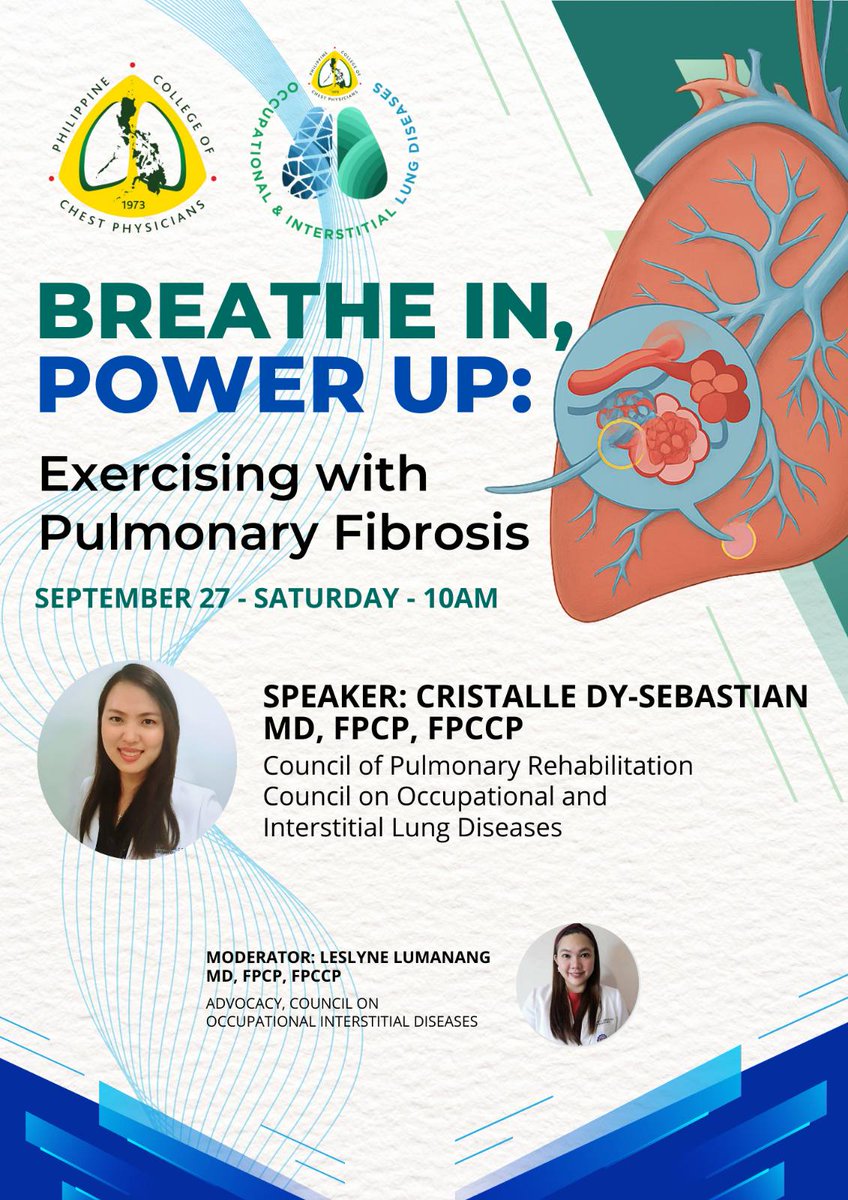 ildph2023's tweet photo. The PCCP council on Interstitial Lung Disease and Occupational Lung Disease invites everyone to this online discussion entitled "BREATH IN, POWER UP: Exercising with Pulmonary Fibrosis" 

September 27, 2025
Saturday
10am

click the link to join!
https://t.co/Np7EiPLCmo https://t.co/M9C7W0NIbc