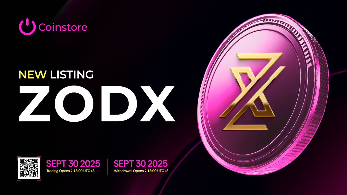 🪐 Coinstore New Listing: $ZODX 🛰️
<a href="/zodaxgroup/">Zodax Gold</a> 
💠 Trading Pair: $ZODX/USDT
💠 Trading Opens: Sep 30 18:00 (UTC+8)
💠 Deposit Opens: Oct 15 18:00 (UTC+8)
💠 Withdrawal Opens:Sep 30 18:00 (UTC+8)
🔗 More details: support.coinstore.vip/hc/en-us/artic…

Website: zodax.ai
Telegram: