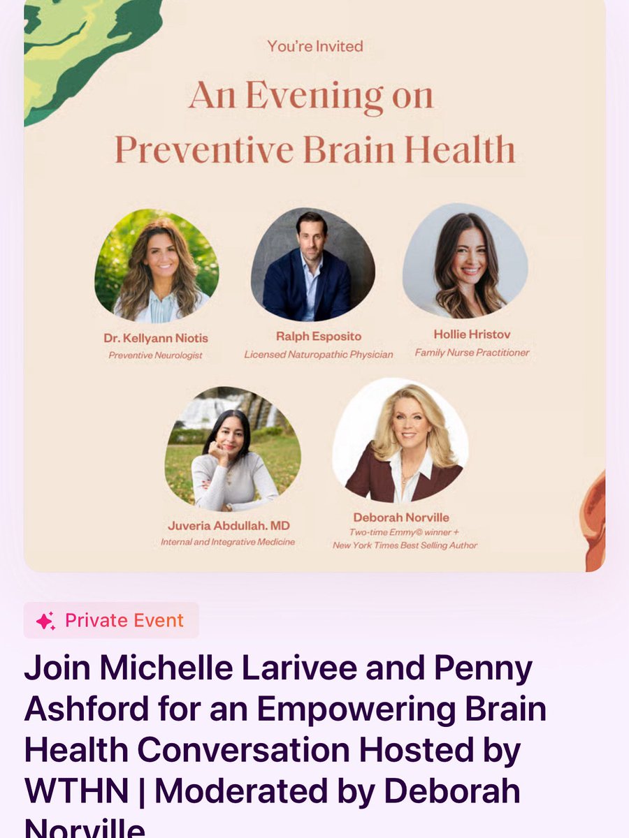 Excited to moderate this panel on PREVENTIVE measures to protect brain health w experts whose research shows lifestyle changes can reverse biomarkers for Alzheimer’s Disease. Send your ?s &amp; I will ask! Diet sleep supplements - lots to learn!