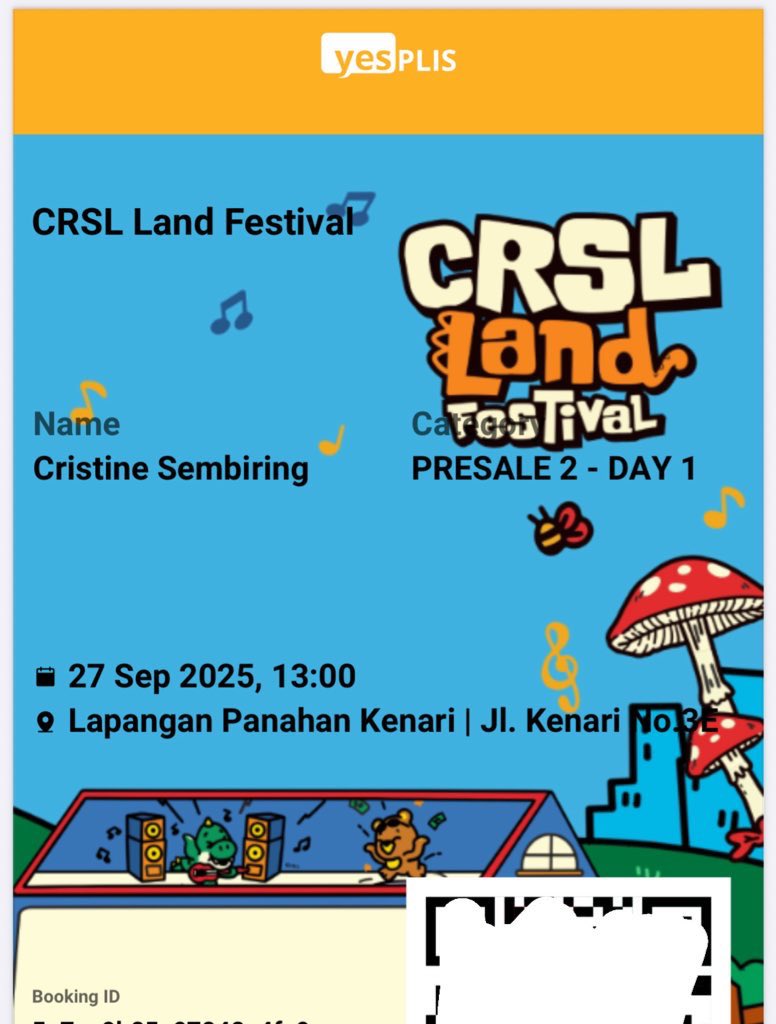 kosongenoll's tweet photo. wts // want to sell 1 tiket CRSL Land Festival Day 1
📍 Jogja
Bisa COD 
Price, Minat, dm!

#wts #wtb #crslland #crsljogja #crsl2025 #hindia #perunggu #feast #realityclub #salpriadi #nadinamizah #jkt48 #zonauang #tiketkonser https://t.co/TY8UmBPyUL