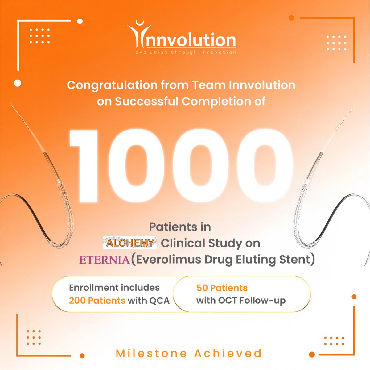 InnvolutionH's tweet image. Innovation backed by evidence! 

With 1000 patients successfully enrolled in the Alchemy Clinical Study on Eternia, we continue our journey of transforming patient outcomes. 

#Innvolution #Innovation #Clinicalevidence #Alchemystudy #1000Patients #EterniaStent