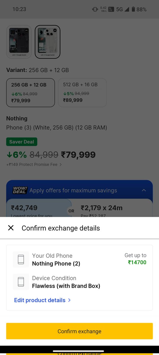 LalitWho's tweet photo. Hi @nothingindia why am I getting  only 14700 max as an exchange value for my Nothing phone 2 ? https://t.co/T6MdweZJwQ