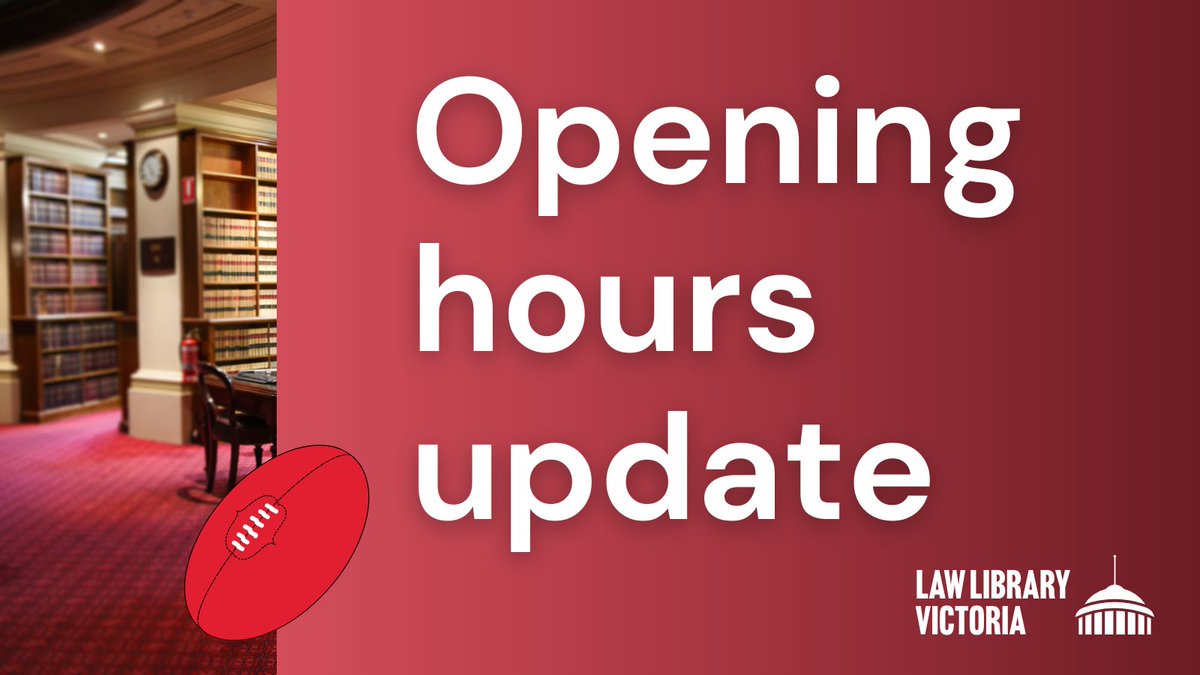 The Supreme Court Library will be closed tomorrow, Friday 26 September, for the AFL Grand Final public holiday. 🏆

Normal hours resume Monday 29 September.