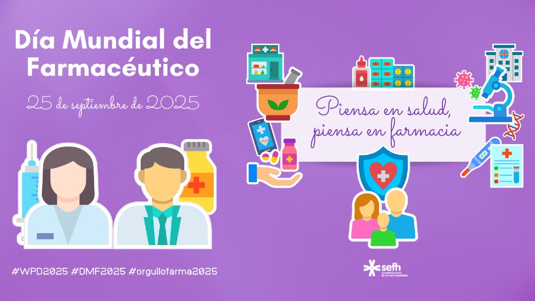 🎉💊💉👩‍🔬 Feliz #DiaMundialDelFarmaceutico

«Piensa en salud, piensa en farmacia»

GRACIAS a todos los #farmacéuticos y #farmacéuticas que, desde cada ámbito de la profesión, trabajáis día a día para mejorar la salud de los pacientes

#WPD2025 #DMF2025 #orgullofarma2025
