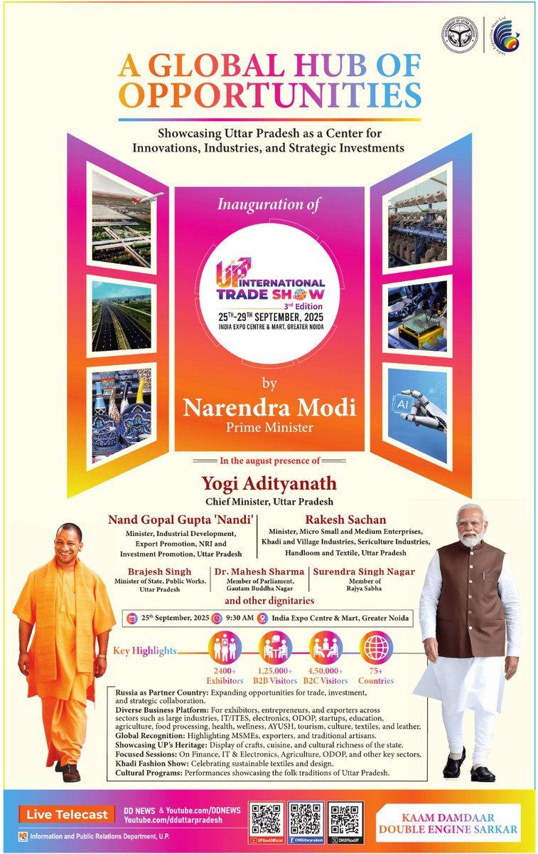 Addy_03_singh's tweet image. Hon’ble PM Shri @narendramodi Ji to inaugurate the 3rd edition of UP International Trade Show today at India Expo Centre &amp;amp; Mart, Greater Noida. 

The Hon’ble CM, Shri @myogiadityanath Ji, will grace the occasion with his presence.  

#UPITS2025