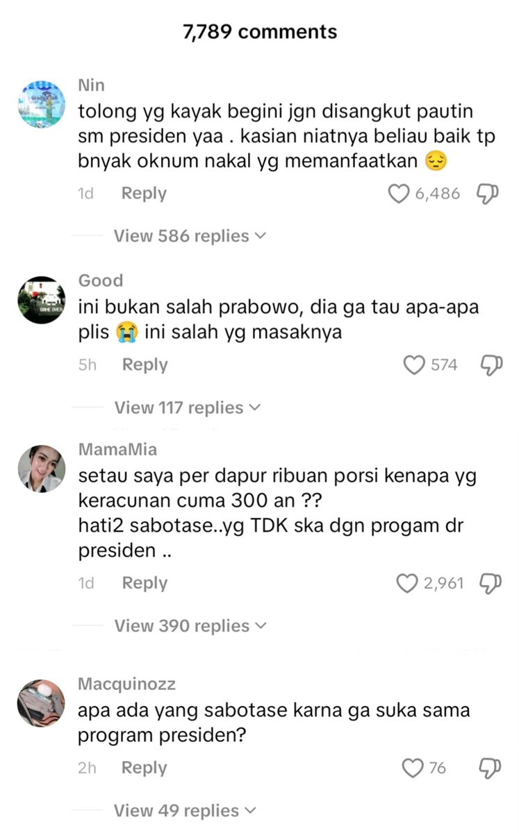 Beberapa komentar netizen TikTok
