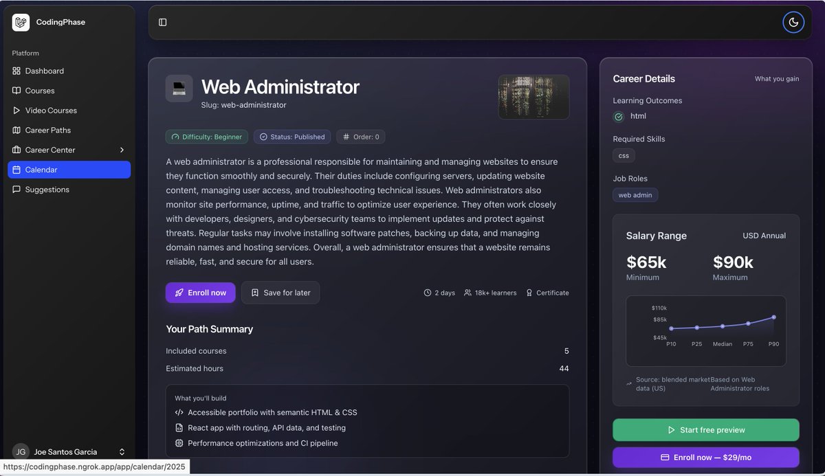 codingphase's tweet image. Really Proud of CodingPhase V4... still working on the new update. It's 1 am but I still got 1 more hour to put in.