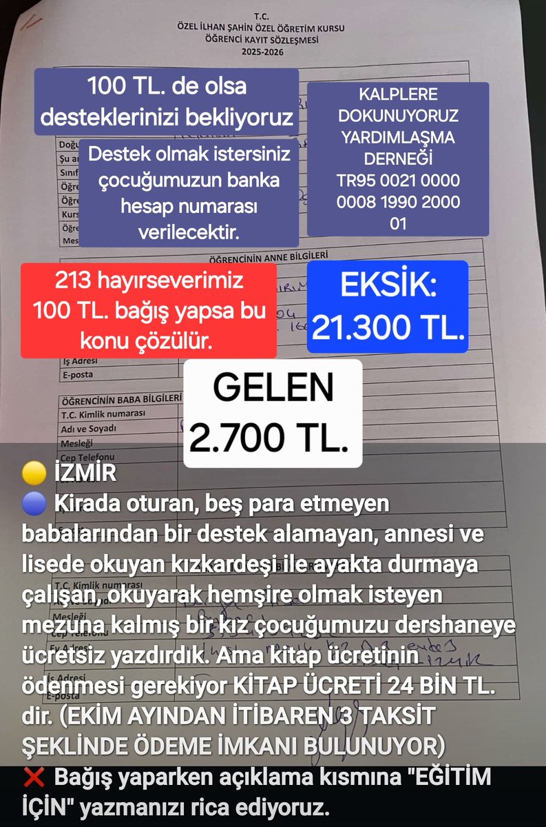 💥 Hemşire olmak isteyen kızımız için desteklerinizi bekliyoruz.
🇹🇷 213 gönlü güzel hayırseverimiz 100 TL. destek olursa bu ihtiyaç da halledilir.
HESAP ADI:
KALPLERE DOKUNUYORUZ YARDIMLAŞMA DERNEĞİ
IBAN:
TR95 0021 0000 0008 1990 2000 01