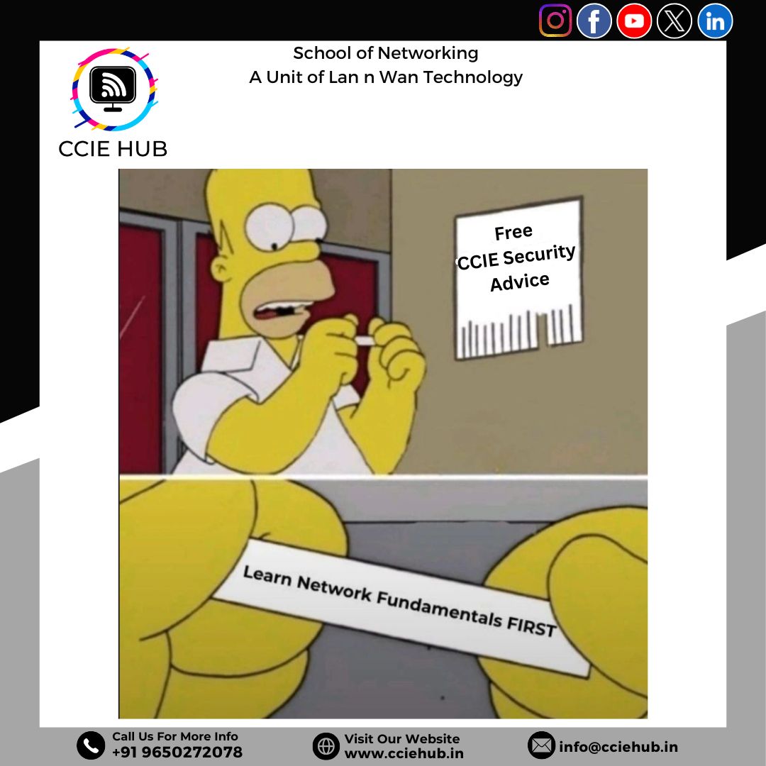 cciehub's tweet image. The best security advice isn't what you think it is. 😂😂
.
.
.
.
#NetworkFundamentals #Cybersecurity #CCIE #NetworkEngineering #ITSecurity #SecurityAwareness #HomerSimpson #TechHumor #LearnTheBasics #meme #networkingmeme
