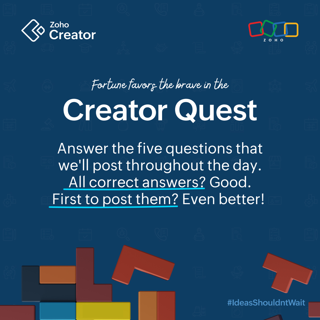 ZohoCreator's tweet image. We&apos;re on a quest to find the best creator out there! Think you know Zoho Creator well? Prove it in the Creator Quest and claim the trivia crown! #ForTheCreatorInYou #IdeasShouldntWait