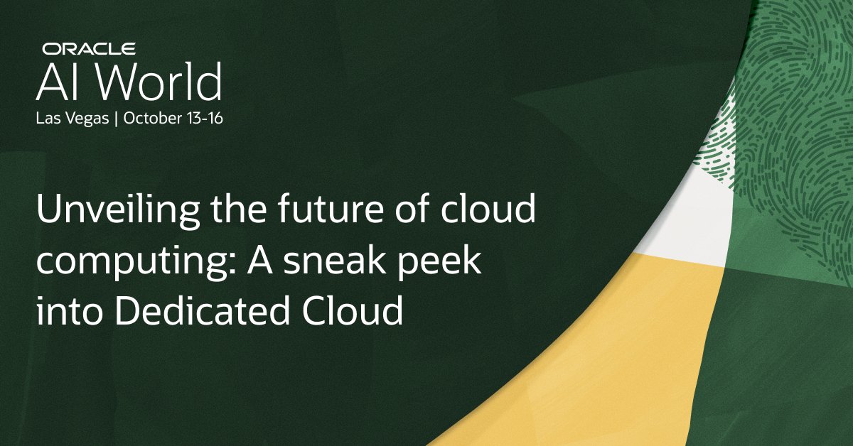 tajbayati's tweet image. From the latest innovations to eye-opening customer success stories, explore all things Dedicated Cloud at #AIWorld! social.ora.cl/6019AbSc3
#OracleForAll #OraclePartners #Developers