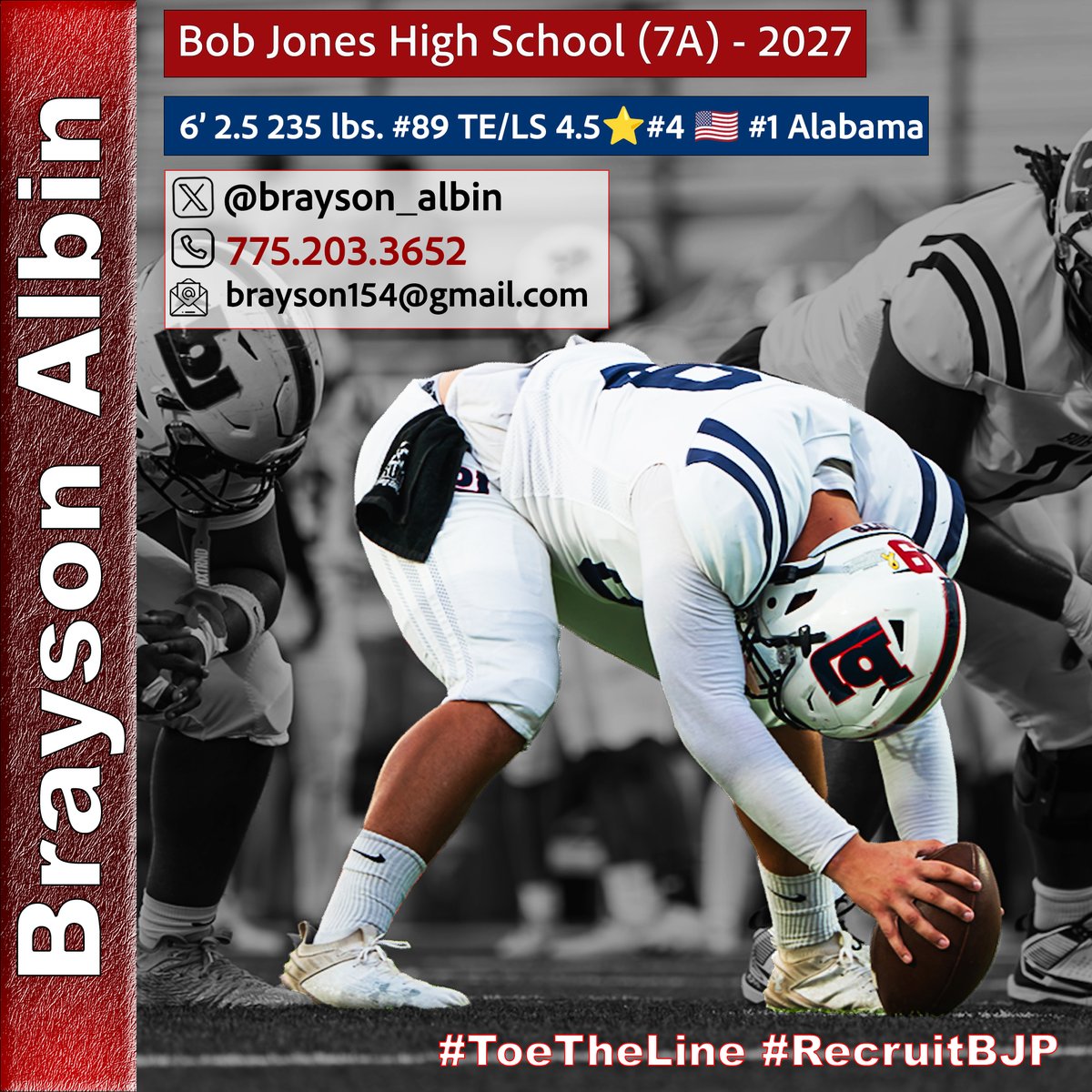 Brayson_Albin's tweet image. #89 🏈 Game 6 tomorrow night under the lights. More work to do! 🎯💪 #ToeTheline #RecruitBJP braysonalbin.com