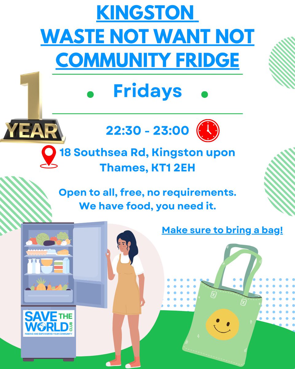 STWCcharity's tweet image. Reminder🚨  Join us tonight ⏰(22:30-23:00) 10:30PM - 11:00PM at our warehouse: 18 Southsea Road, Kingston upon Thames, KT1 2EH for another wonderful #Kingston #CommunityFridge session, providing fresh food surplus. No requirements, just drop in.

#kingstonuponthames #Free