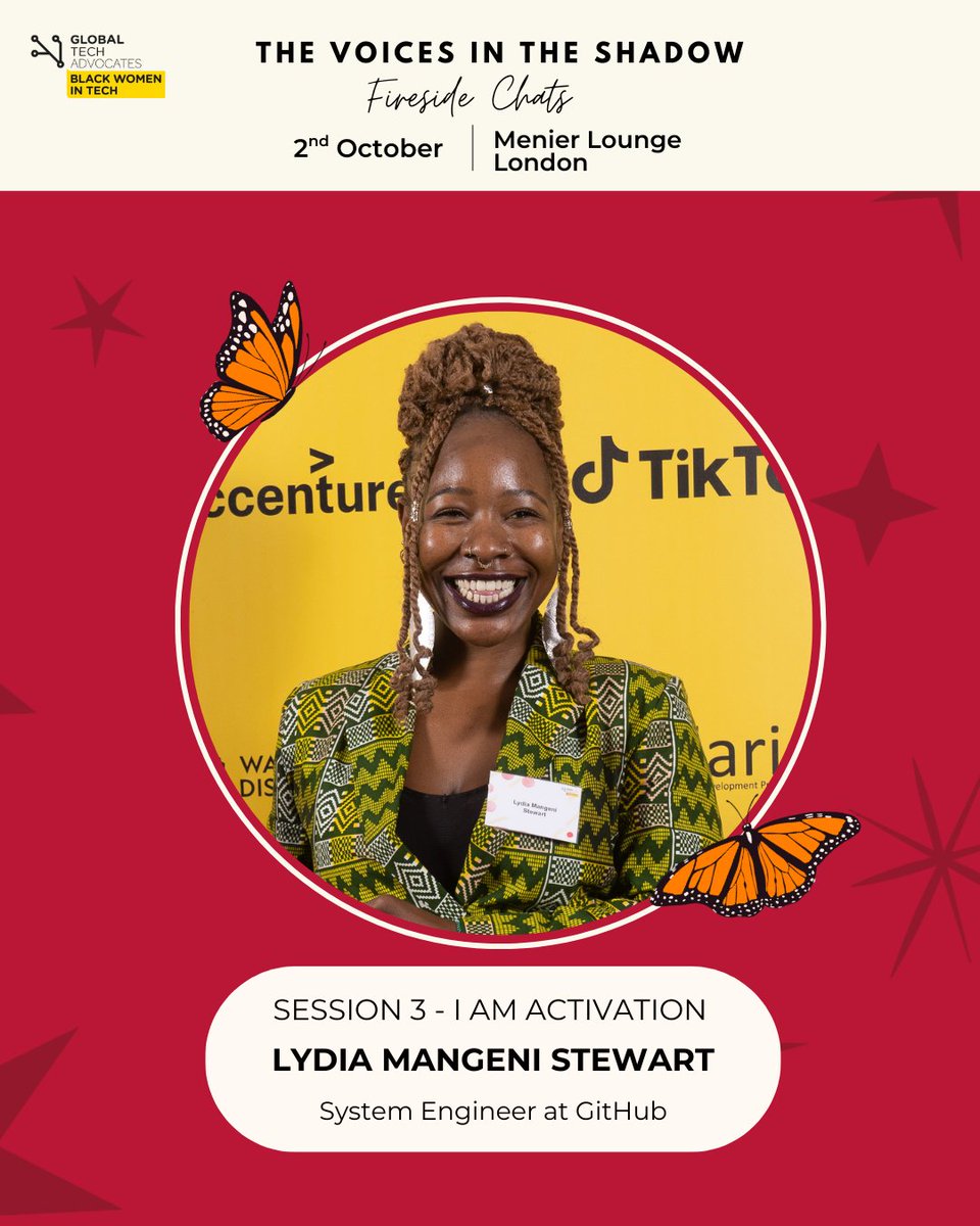 Featured Voice: Lydia Mangeni Stewart. Systems Engineer at GitHub.  From career pivot to thriving in tech, she embodies bold reinvention.

Join her I Am Activation Fireside Chat! 🔥
📅 Oct 2nd, London
🎟️ zurl.co/gvSdT
 
#TheVoicesInTheShadow5 #BlackWomenInTech