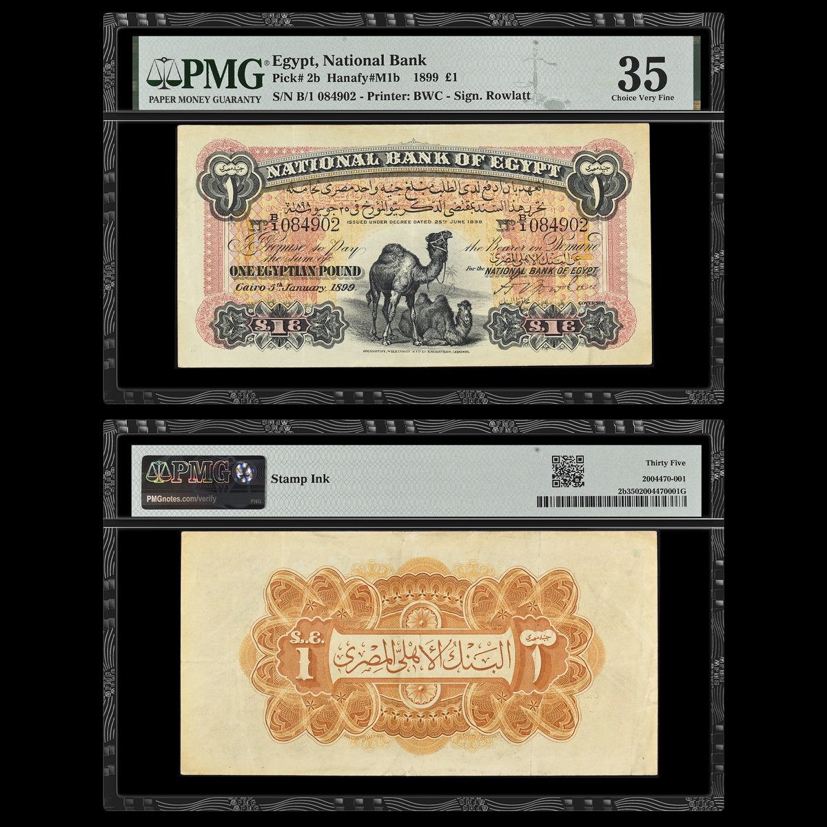 PMGnotes's tweet image. Note of the Day: For #ThrowbackThursday, here’s an Egypt, National Bank 1899 1 Pound that has the highest grade in the PMG Population Report. Bidding is already over $17,000 for this rare note in a @HeritageAuction sale: tinyurl.com/3hsw3vmc #banknote #rarenotes #egypt #pound