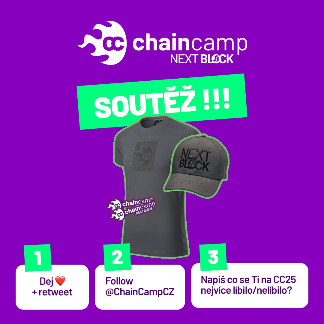 ChainCampCZ's tweet image. 🎁 Velmi nás potěšilo, že se vám náš merch letos tolik líbil – a proto jsme se rozhodli, že si o něj ještě zasoutěžíme! 👕🧢

Zapojit se je jednoduché:
1️⃣ 🧡 a retweet
2️⃣ Follow @ChainCampCZ
3️⃣ Do komentáře napište, co se vám na CC25 líbilo nebo nelíbilo 😎

Výherce losujeme 1.…