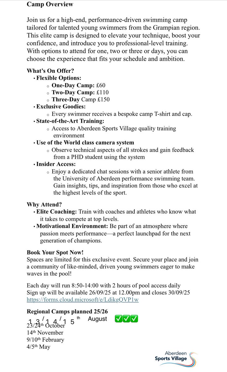 Sign up for our October/November camps goes live tomorrow at 12.00. forms.cloud.microsoft/e/LdikgQVP1w