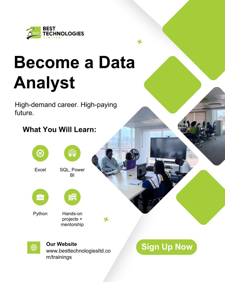 besttech_ltd's tweet image. 💼 High-demand career. 💰 High-paying future.
🚀 Become a Data Analyst with skills in Excel, SQL, Power BI &amp;amp; Python.

👉 Register now: besttechnologiesltd.com/trainings

#DataAnalytics #BestTechBootcamp #LearnPython