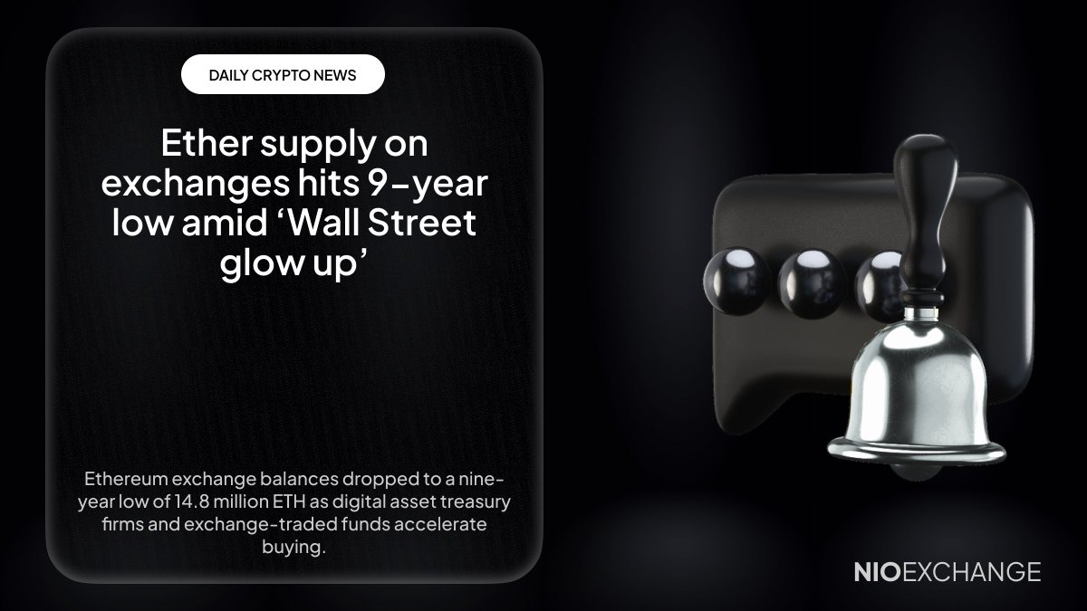 Nioexchange's tweet image. 📉 #Ether supply on exchanges just hit a 9-year low!

Meanwhile, Wall Street’s interest keeps glowing up.

Bullish vibes? 👀

#CryptoNews #NioX