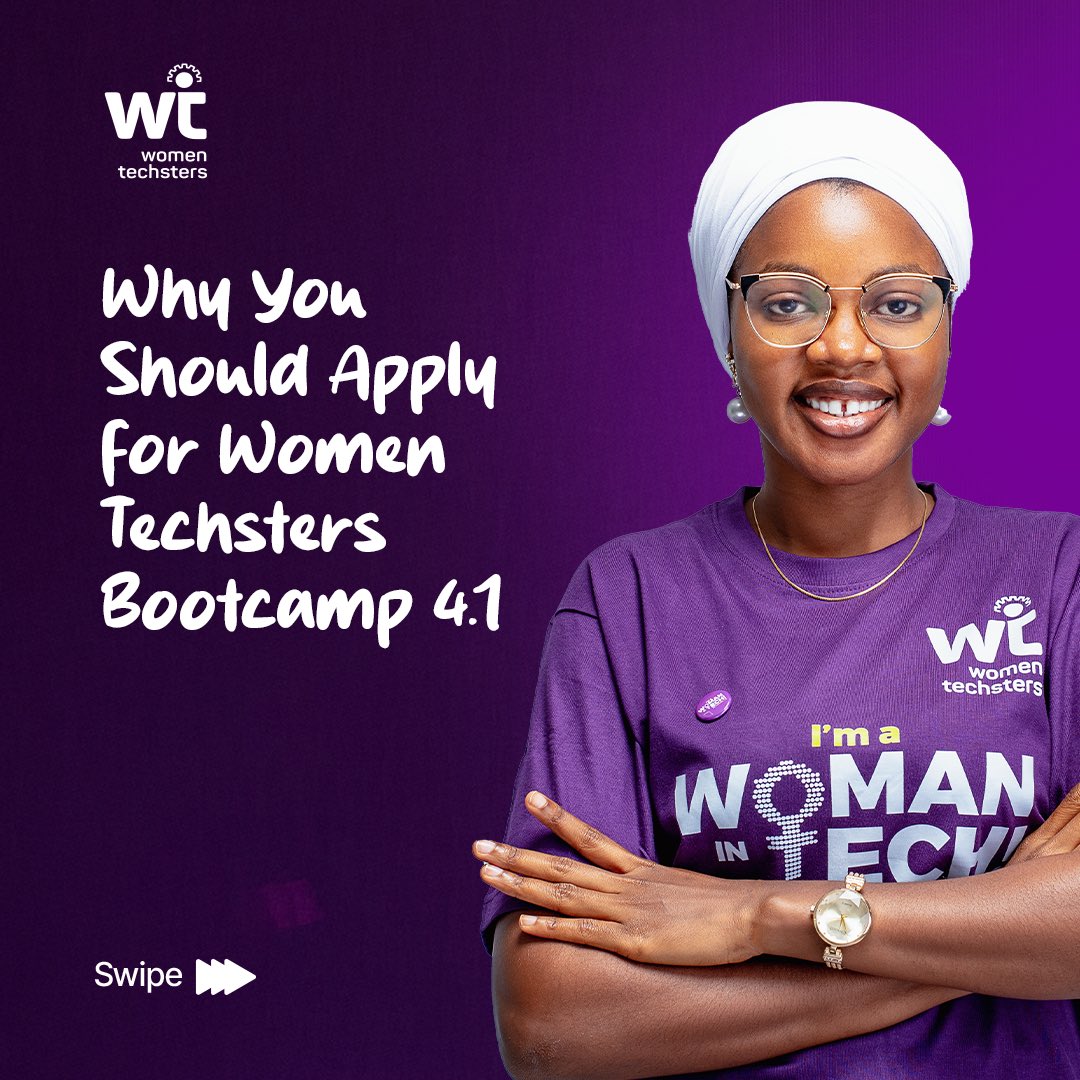 Tech4DevHQ's tweet image. Just in case you’ve been looking for an excuse not to apply for the Women Techsters Bootcamp 4.1, we’re here to change your mind. 

This bootcamp is more than a training program, it’s a chance to build in-demand digital skills, connect with an empowering community of women across…