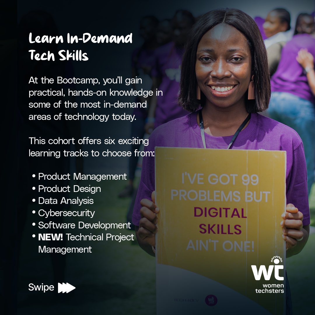 Tech4DevHQ's tweet image. Just in case you’ve been looking for an excuse not to apply for the Women Techsters Bootcamp 4.1, we’re here to change your mind. 

This bootcamp is more than a training program, it’s a chance to build in-demand digital skills, connect with an empowering community of women across…