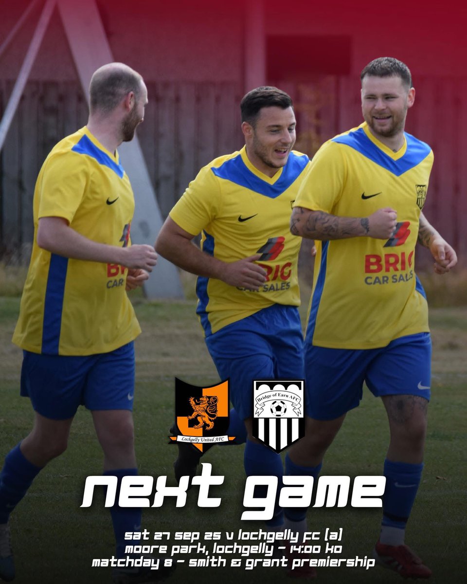⚽️ 𝑵𝒆𝒙𝒕 𝑮𝒂𝒎𝒆 | 𝑳𝒐𝒄𝒉𝒈𝒆𝒍𝒍𝒚 𝑼𝒕𝒅 | 𝑨𝒘𝒂𝒚

Later this week we face Lochgelly United in our eighth game of the league season! 👊

🗓️ Sat 27 Sept 25
🏆 Smith &amp; Grant Premiership 
🆚 Lochgelly United 
📌 Moore Park, Lochgelly 
⏰ 14:00 KO

#MTB