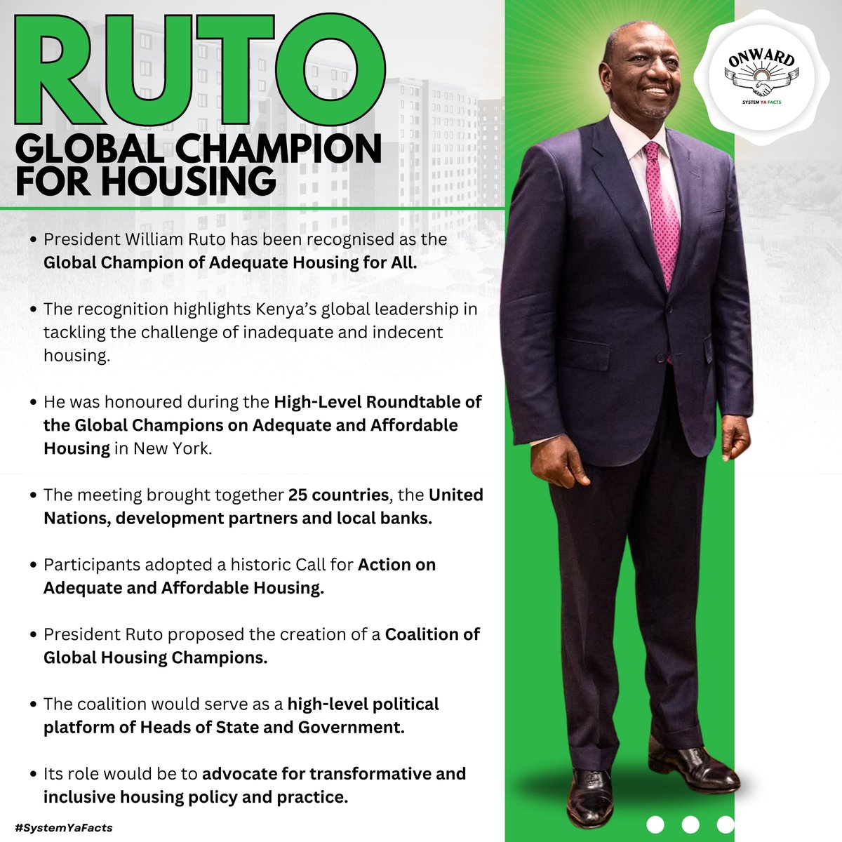 its_meek__'s tweet photo. From Nairobi to New York, Kenya’s housing story inspires the globe. Ruto’s recognition confirms our nation’s leadership in making adequate, affordable homes a universal right, not a privilege. This is historic leadership. #RutoHousingChampion Congratulations Mr President https://t.co/P20TxHX0u8