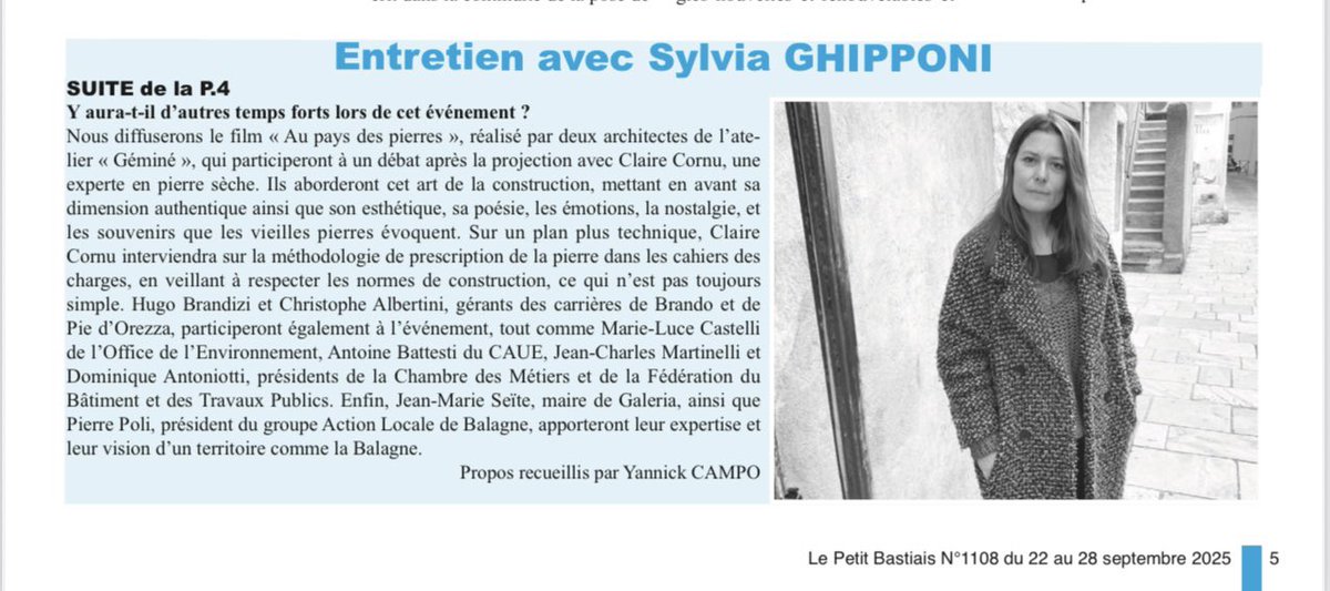 🙏 <a href="/LePetitBastiais/">Le Petit Bastiais</a> pour cet entretien à l’occasion de l’événement sur la FILIERE PIERRE en CORSE, organisé ce mardi par l’Ordre des Architectes de Corse <a href="/CROA_Corse/">Ordre des Architectes de Corse</a> avec le Conseil national de l'Ordre des <a href="/Architectes_org/">Conseil national de l'Ordre des architectes</a>.