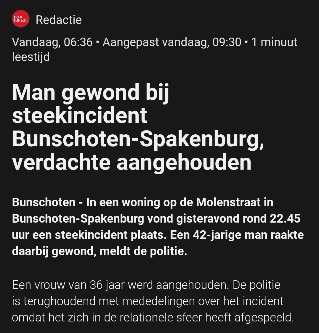 Man gewond bij steekincident in Bunschoten-Spakenburg