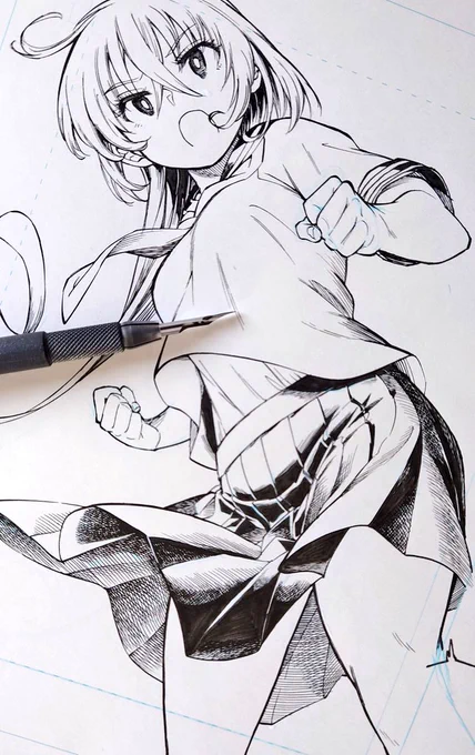 #これを見た人はセーラー服の画像を貼れ
戦うJKの漫画のペン入れです。 