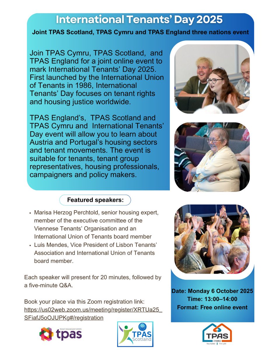 TPASScotland's tweet image. On Monday 6th of October we are celebrating International Tenants Day.  You can join the session hosted by TPAS Cymru by using the link below to register.  

us02web.zoom.us/meeting/regist…

#TPASScotland