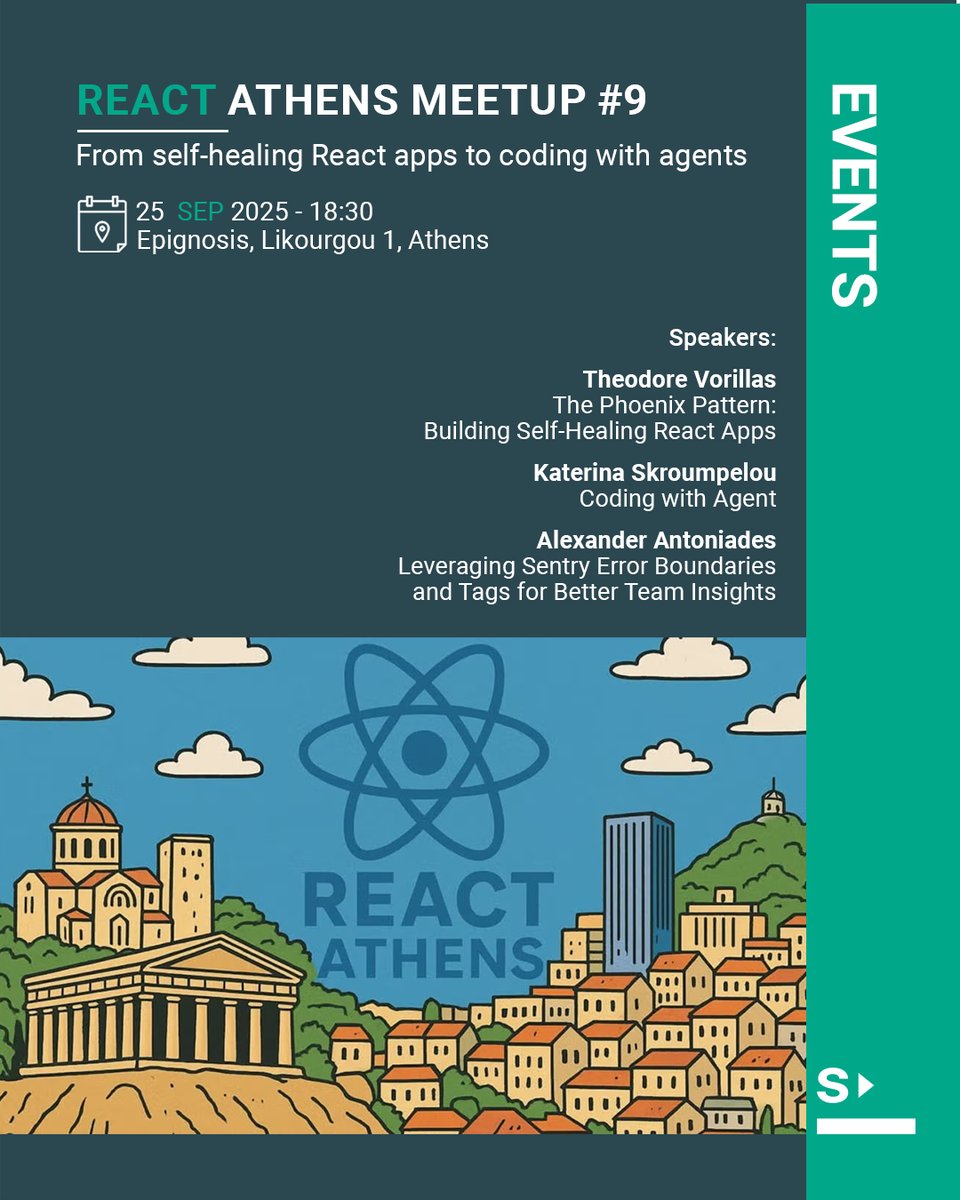 StarttechVC's tweet image. ⚛️ React Athens Meetup #9 is happening today at @epignosishq!
Epic talks + smart debugging + agent coding + pizza 🍕
👉 Join us: f.mtr.cool/ufjibfixnm
#ReactAthens #TechMeetup #DevLife
